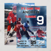 Personal Hockey Birthday with photo Invitation Kaart (Voorkant / Achterkant)