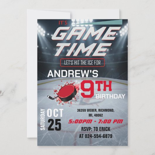 Personal Hockey Birthday with photo Invitation Kaart (Voorkant)