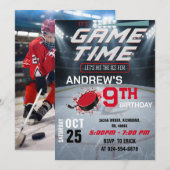Personal Hockey Birthday with photo Invitation Kaart (Voorkant / Achterkant)