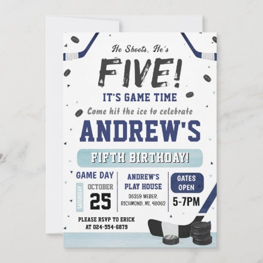 Personal Ice Hockey Birthday Invitation Kaart (Voorkant)