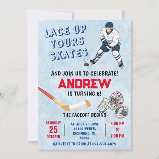 Personal Ice Hockey Birthday Invitation Kaart (Voorkant)