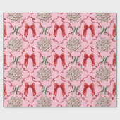 Personal Initial Pink Christmas Bow Wrapping Paper Cadeaupapier (Vlak)