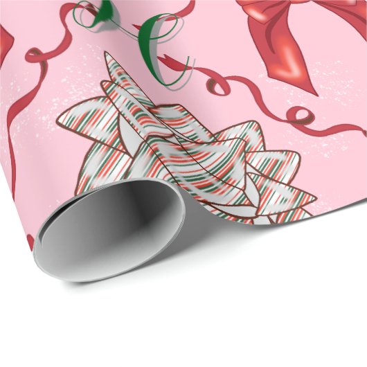 Personal Initial Pink Christmas Bow Wrapping Paper Cadeaupapier (Rol Hoek)