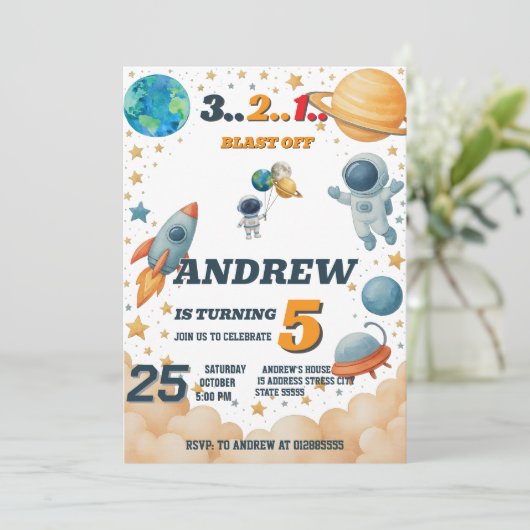 Personal Kids Outer Space Digital Birthday  Kaart (Staand voorkant)