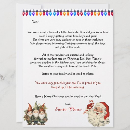 Personal Letter From Santa Claus Lights Elves (Voorkant)
