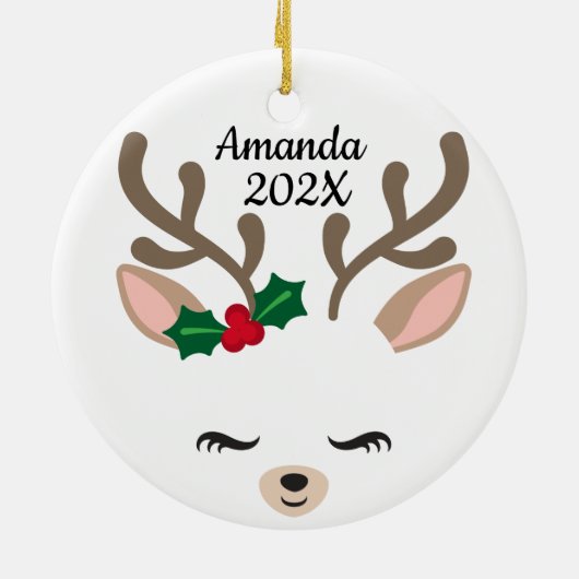 Personal Little Reindeer Keramisch Ornament (Achterkant)