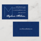 Personal Midight Blue Monogram en Damask Visitekaartje (Voorkant / Achterkant)