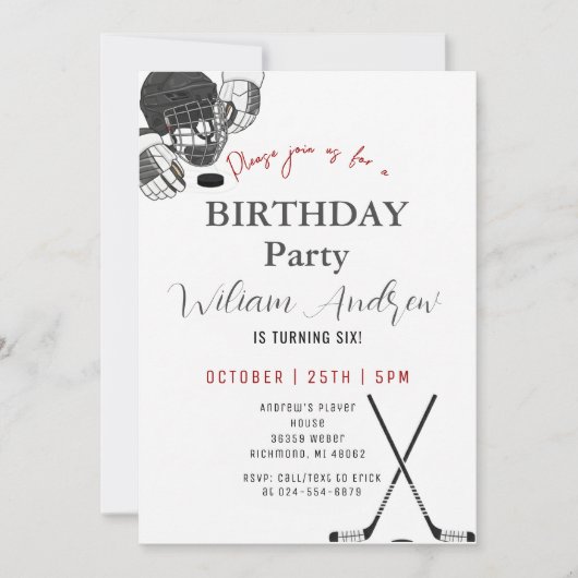 Personal Minimalistic Hockey Birthday Party Kaart (Voorkant)