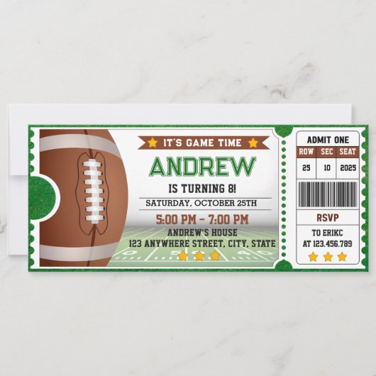 Personal Modern Amerikaans Football Ticket Verjaar Kaart (Voorkant)