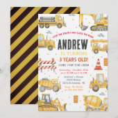 Personal Modern Birthday Party Construction Kaart (Voorkant / Achterkant)