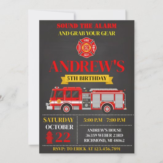 Personal Modern Firefighter Birthday Invitation Kaart (Voorkant)