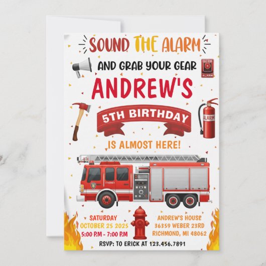 Personal Modern Firetruck Birthday Kaart (Voorkant)