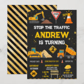 Personal Modern Kids' Construction Birthday Party Kaart (Voorkant / Achterkant)