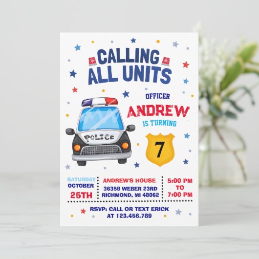 Personal Modern Kinderen Politie Verjaardagsuitnod Kaart (Staand voorkant)