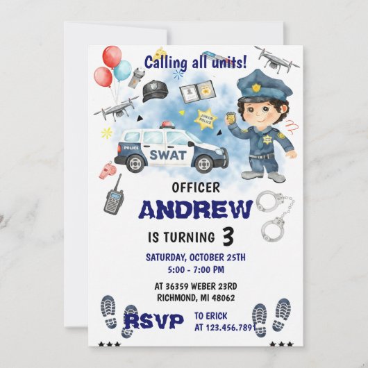 Personal Modern Police Officer birthday Party  Kaart (Voorkant)