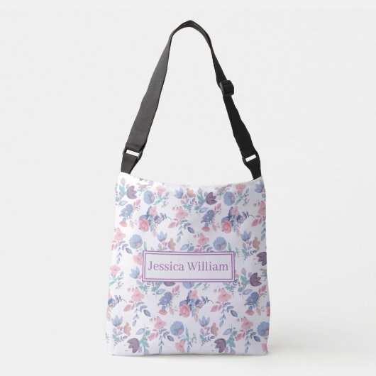 Personal Moderne Waterverf Blue Hydrangeas Floral Crossbody Tas (Voorkant)
