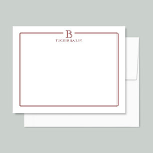 Personal Monogram Initiaal Stationery Donkerrood Notitiekaartje