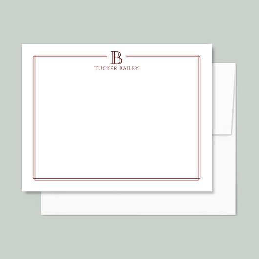 Personal Monogram Initiaal Stationery Donkerrood Notitiekaartje