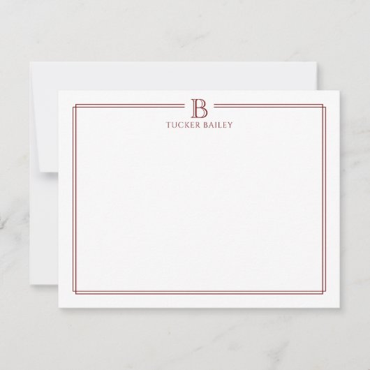 Personal Monogram Initiaal Stationery Donkerrood Notitiekaartje (Voorkant)