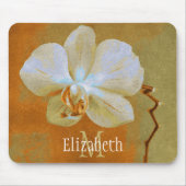 Personal Monogram White Orchid Golden Green Back Muismat (Voorkant)