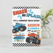 Personal Monster Truck Boy Birthday Invitation Kaart (Staand voorkant)