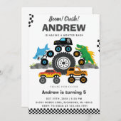 Personal Monster Truck verjaardagsfeestje voor jon Kaart (Voorkant / Achterkant)