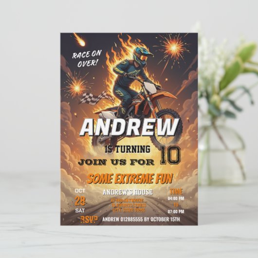 Personal Motocross Dirt Biker boy Birthday party Kaart (Staand voorkant)