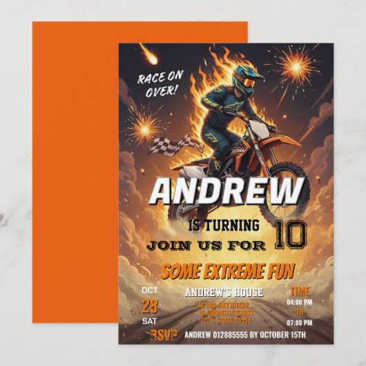 Personal Motocross Dirt Biker boy Birthday party Kaart (Voorkant / Achterkant)