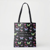 Personal Name Elegant Purple Bright Butterflies  Tote Bag (Voorkant)