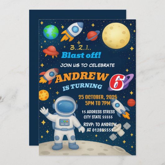 Personal Outer Boy Space Galaxy Blast Off birthday Kaart (Voorkant / Achterkant)