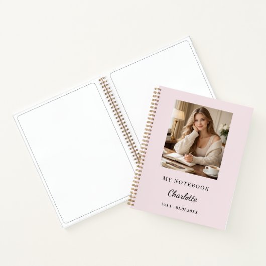 Personal Photo Blush Pink Script Journal Notitieboek (Binnen)