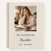 Personal Photo Champagne Beige Script Journal Notitieboek (Voorkant)