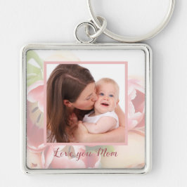 Personal Photo Happy Moederdag Peach Floral Sleutelhanger