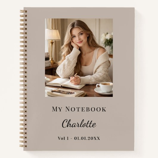 Personal Photo Mocha Taupe Script Journal Notitieboek (Voorkant)