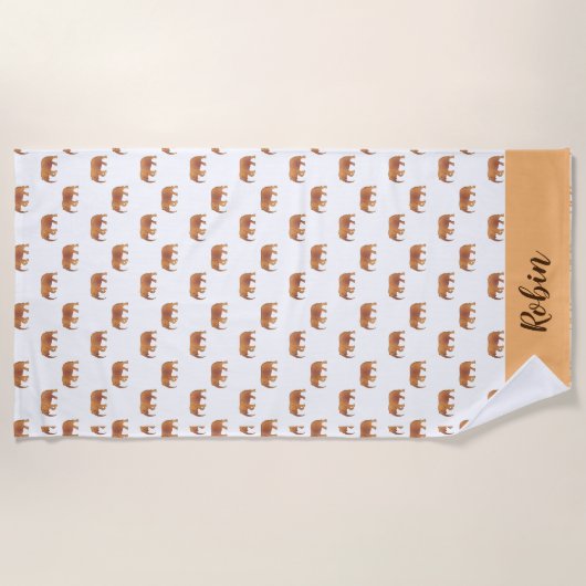 Personal Pink Elephants Pattern Gold White Strandlaken (Voorkant)