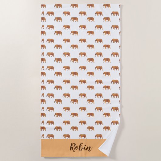 Personal Pink Elephants Pattern Gold White Strandlaken (Voorkant)