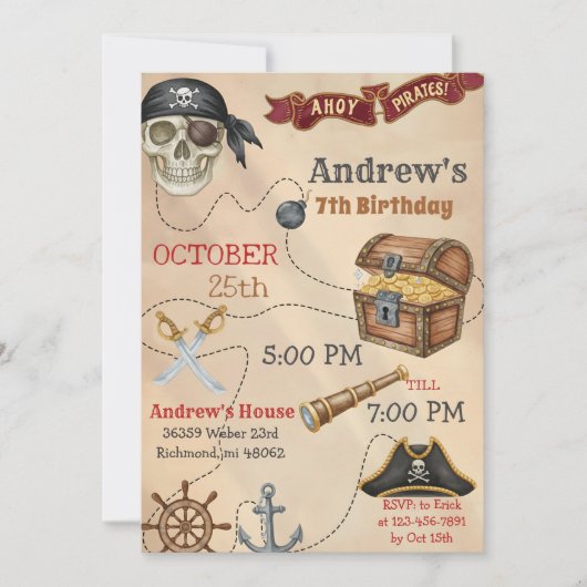 Personal Pirate Birthday Party Invitation Card Kaart (Voorkant)