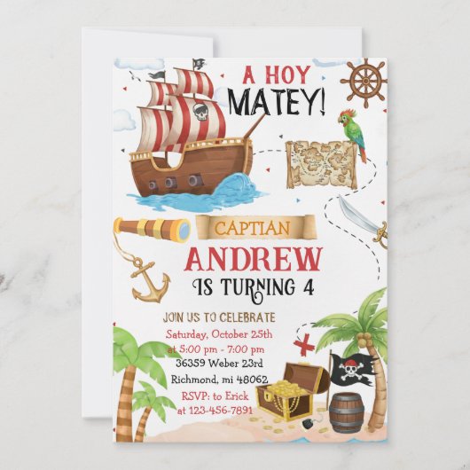 Personal Pirate Birthday Party Invitation Card Kaart (Voorkant)