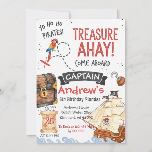 Personal Pirate Birthday Party Invitation Card Kaart (Voorkant)