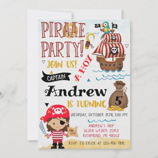 Personal Pirate Birthday Party Treasure Map Kaart (Voorkant)