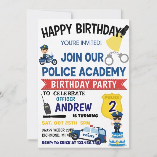 Personal Police Cop Party birthday invitation Kaart (Voorkant)