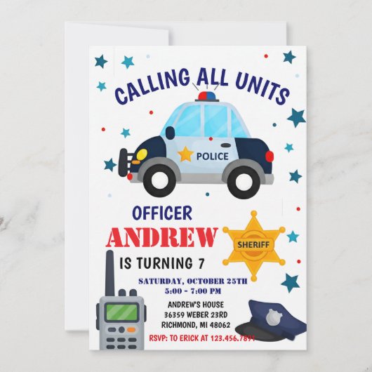 Personal Police Officer birthday party invitation Kaart (Voorkant)