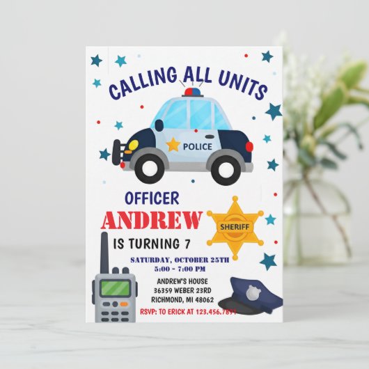 Personal Police Officer birthday party invitation Kaart (Staand voorkant)