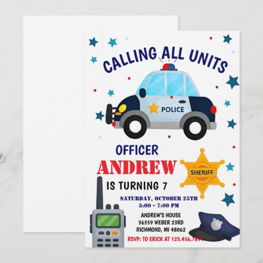 Personal Police Officer birthday party invitation Kaart (Voorkant / Achterkant)