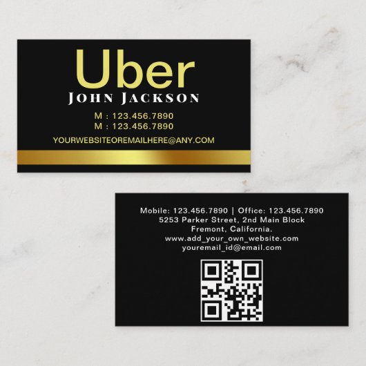 Personal Ride Sharing Uber Driver QR-code Visitekaartje (Voorkant / Achterkant)