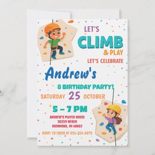 Personal Rock Climbing Birthday Party Invitation Kaart (Voorkant)