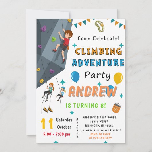 Personal Rock Climbing Birthday Party Invitation Kaart (Voorkant)