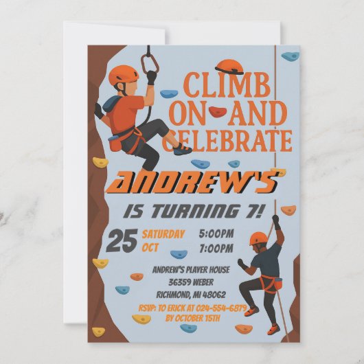 Personal Rock Climbing Birthday Party Invitation Kaart (Voorkant)