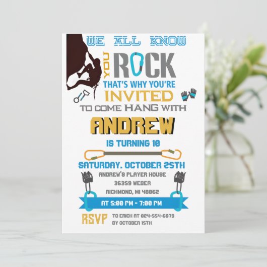 Personal Rock Climbing Verjaardagsfeestuitnodiging Kaart (Staand voorkant)