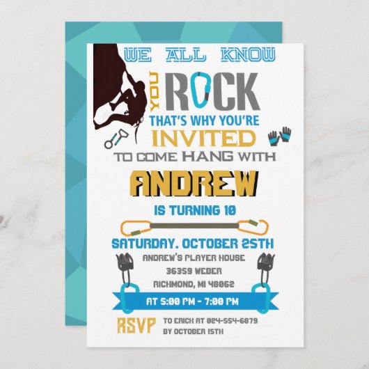 Personal Rock Climbing Verjaardagsfeestuitnodiging Kaart (Voorkant / Achterkant)